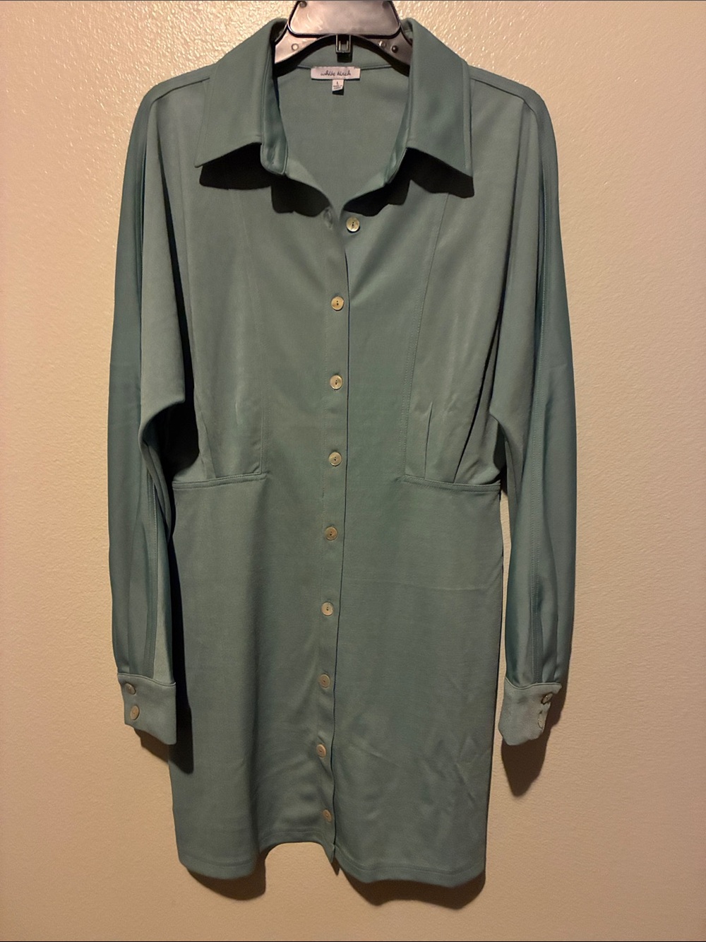White birch Seafoam Shirt-Front Long Sleeve Dress